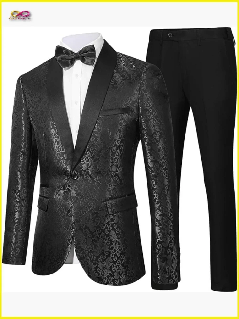Men's Floral Tuxedo Suit Set Elegant One Button Dinner Jacket Pants